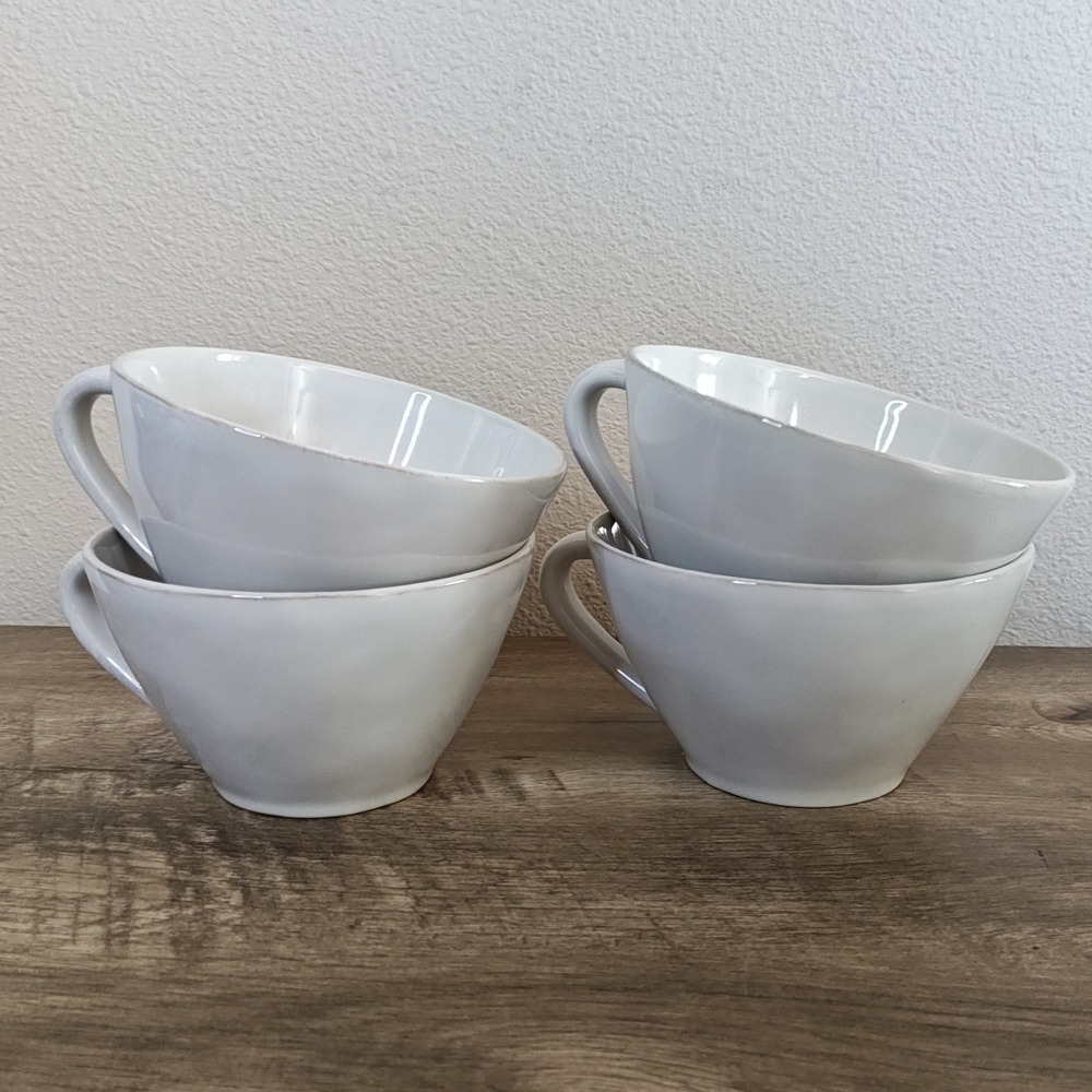 Crate & Barrel Mercer Stoneware Mugs Set of 4 Grey Portugal Wide Over Sized Cups
